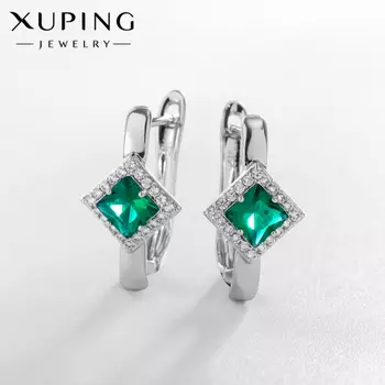 Серьги со стразами XUPING рай, зелёные в серебре