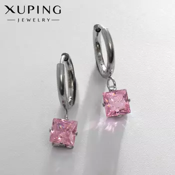 Серьги со стразами XUPING ромб мини, розовые в серебре