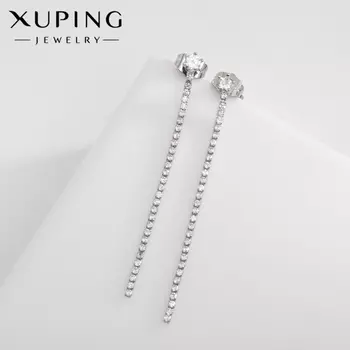 Серьги со стразами XUPING висячие, эскиз, белые в серебре