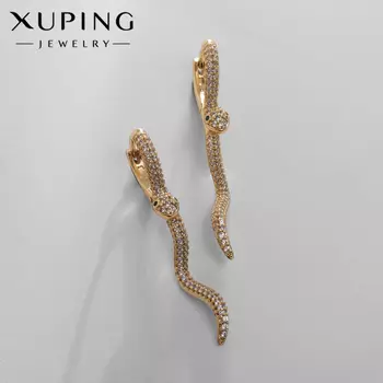 Серьги со стразами XUPING змея, сладострастие, цвет белый в золоте