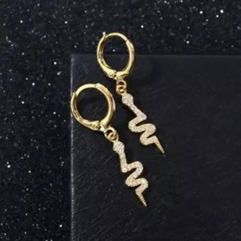 Серьги со стразами "Змея" маленькая, цвет белый в золоте