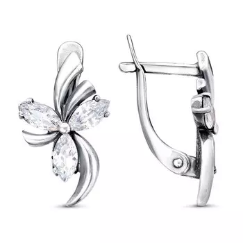 Серьги «Вихрь» цветок, посеребрение с оксидированием, цвет белый