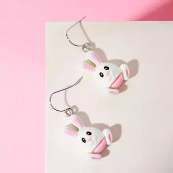Серьги "Выбражулька" зайчики, цвет бело-розовый в серебре