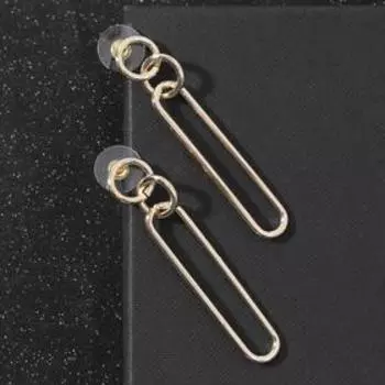 Серьги висячие "Цепь" два кольца, цвет золото