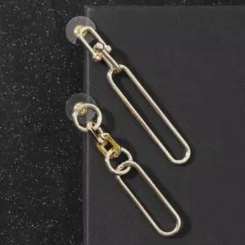 Серьги висячие "Цепь" с кругом, цвет золото