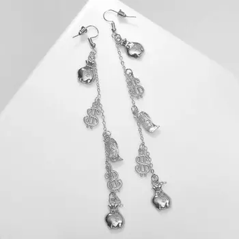 Серьги висячие «Деньги» доллары, цвет серебро, 13,5 см