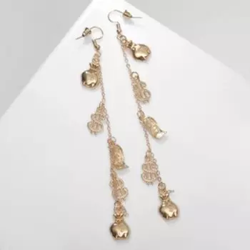 Серьги висячие "Деньги" доллары, цвет золото