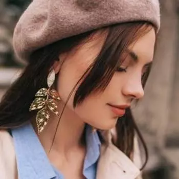 Серьги висячие "Листья" ним, цвет золото