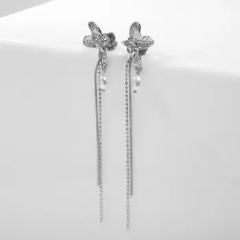 Серьги «Кафф» крыло с жемчугом, цвет белый в серебре