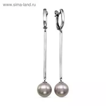 Серьги висячие посеребрение "Жемчуг", цвет серый