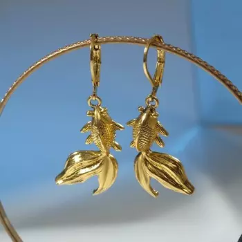 Серьги висячие "Рыбки" речные, цвет золото