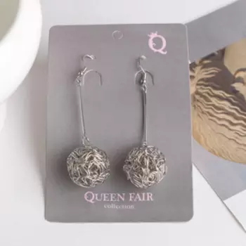 Серьги висячие «Шарик» переплетение, цвет серебро, 6,5 см