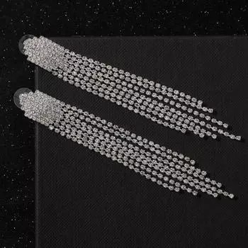 Серьги висячие со стразами «Голливуд» водопад нитей, белые в серебре, 11 см