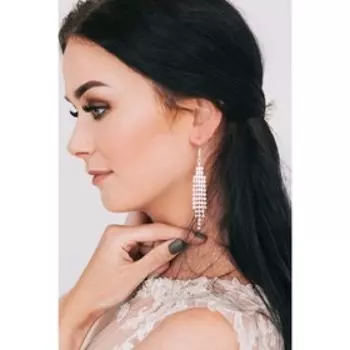 Серьги висячие со стразами Princess водопад, цвет белый в серебре, 8,5 см