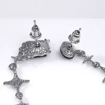 Серьги висячие со стразами «Созвездие» с геометрией, цвет чёрный в серебре, 5,5 см