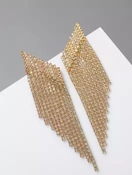 Серьги висячие со стразами «Вечное сияние» лесенка, белые в золоте