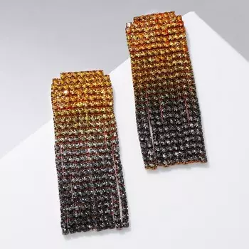 Серьги висячие со стразами "Водопад" градиент, мягкий квадрат, цвет серо-золотой в золоте