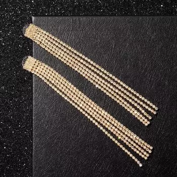 Серьги висячие со стразами "Водопад" прямые нити, цвет белый в золоте