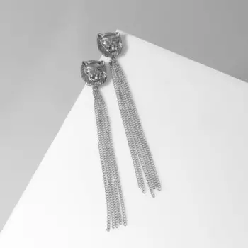 Серьги висячие «Тигр» цепочки, цвет серебро, 12 см
