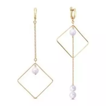 Серьги висячие "Жемчуг" асимметрия, позолота, цвет белый