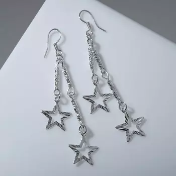 Серьги висячие «Звёзды» на цепочках, цвет серебро