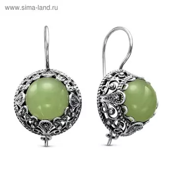 Серьги восток "Нефрит", посеребрение