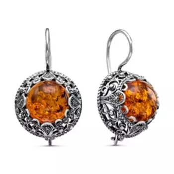 Серьги восток «Янтарь», посеребрение с оксидированием