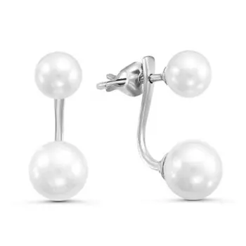 Серьги "Жемчуг" дуэт, посеребрение с оксидированием, цвет белый