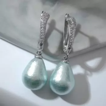 Серьги "Жемчуг хлопковый" капля, цвет голубой