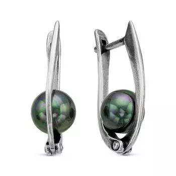 Серьги "Жемчуг" качели, посеребрение с оксидированием, цвет чёрный