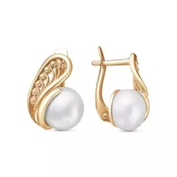 Серьги "Жемчуг" вьюнок, розовое золочение