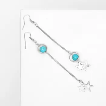 Серьги под натуральный камень «Звёзды» бирюза, голубые в серебре