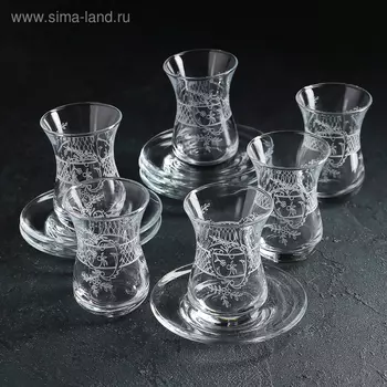 Сервиз чайный Paabahe «Ассоль», 12 предметов: стакан чайный 160 мл 6 шт, блюдце 6 шт, стекло, рисунок, прозрачный