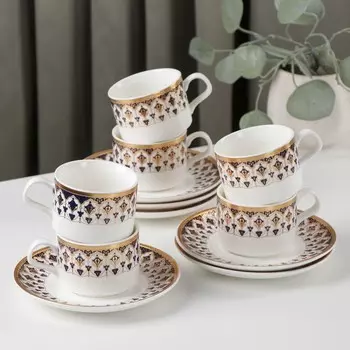 Сервиз чайный «Багет», 12 предметов: 6 чашек 170 мл, 6 блюдец d=15,5 см, цвет синий с золотом