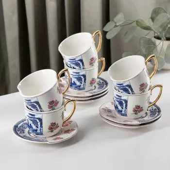 Сервиз фарфоровый чайный «Дабл», 6 чашек 200 мл, 6 блюдец d=13,5 см