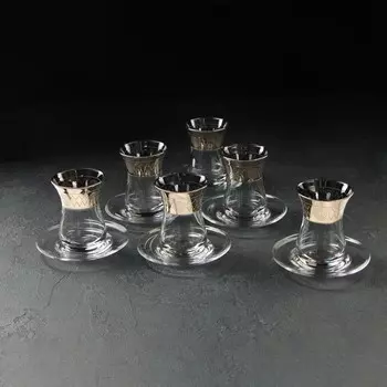 Армуду Paabahe «Египет», 12 предметов: стакан чайный 160 мл, 6 шт., блюдце, 6 шт., с золотым напылением, стекло