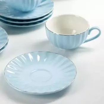 Сервиз чайный Доляна «Вивьен», 12 предметов: 6 чашек 200 мл, 6 блюдец d=15 см, фарфор, голубой