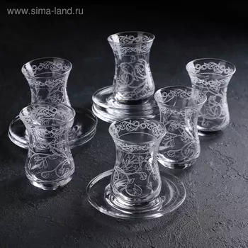 Сервиз чайный Paabahe «Флора», 12 предметов: стакан чайный 160 мл 6 шт, блюдце 6 шт, стекло, рисунок