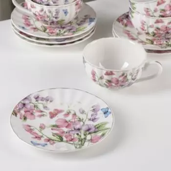 Сервиз керамический чайный Доляна «Колокольчики», 12 предметов: 6 чашек 250 мл, 6 блюдец d=15 см