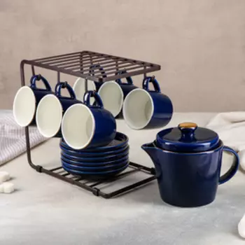 Сервиз чайный на металл подставке «Сияние», 13 предметов: чайник 700 мл, 6 чашек 200 мл, 6 блюдец