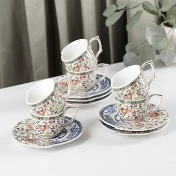 Сервиз фарфоровый кофейный «Дабл», 12 предметов, 6 чашек 90 мл, 6 блюдец d=12,8 см