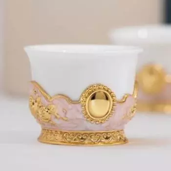 Сервиз кофейный на 6 персон «Ажур голд»: чайник, чашки 6 шт, поднос, цвет металла золотой