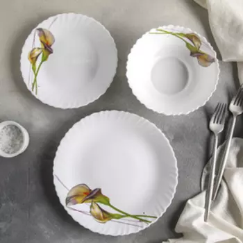 Сервиз столовый Доляна «Дивные каллы», 18 предметов: 6 тарелок d=15/17,5/23 см, стеклокерамика