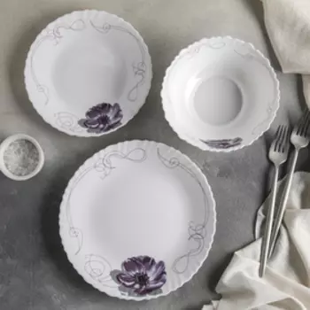 Сервиз столовый Доляна «Сиреневое блаженство», 18 предметов: 6 тарелок d=17,5 см, d=23 см, 155 см, стеклокерамика