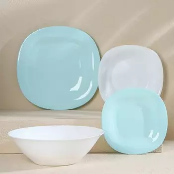 Сервиз столовый Luminarc Carine Light, стеклокерамика, 19 предметов, цвет белый и бирюзовый