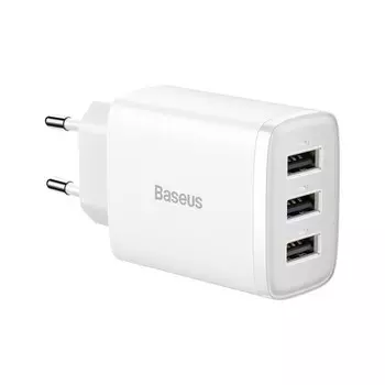 Сетевое зарядное устройство Baseus, 3USB, 3 А, 17W, белое