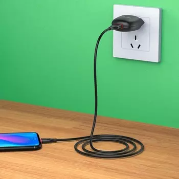 Сетевое зарядное устройство Borofone BA49A, USB, 2.1 А, кабель Type-C, 1 м, чёрное