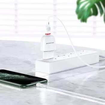 Сетевое зарядное устройство Borofone BA49A, USB, 2.1 А, кабель Lightning, 1 м, белое