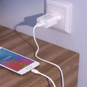 Сетевое зарядное устройство Borofone BA52A, USB, 2.1 А, кабель microUSB, 1 м, белое