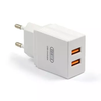 Сетевое зарядное устройство BYZ U20 EU, 2хUSB, 2.4 А, кабель microUSB, 1 м, белое